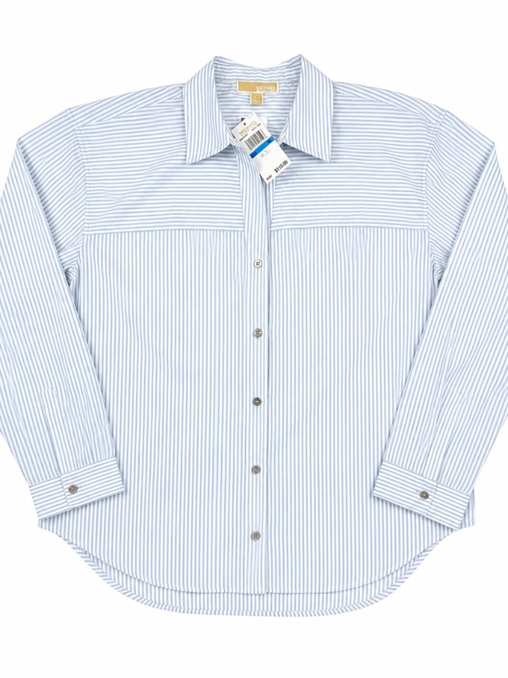 Michael Kors Women's XL Button Up Shirt NWT Pastel Blue Striped Long Sleeve Cott